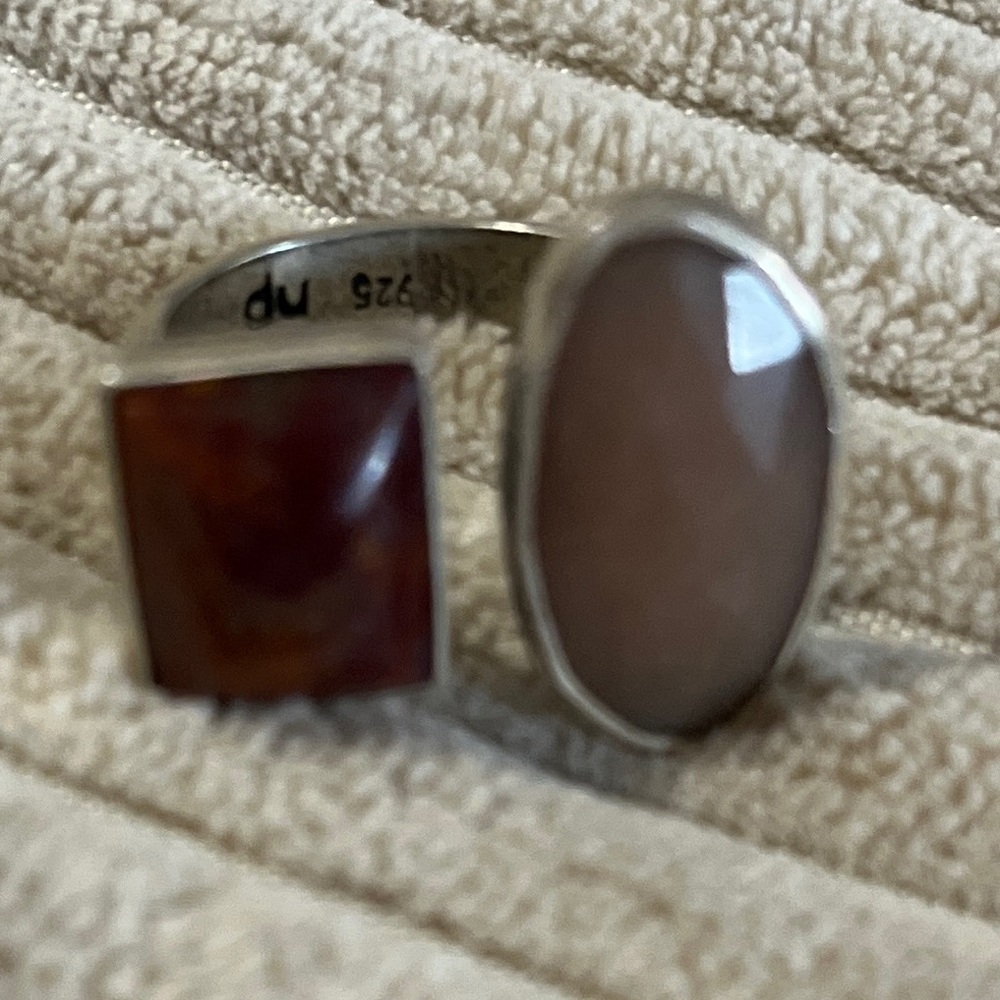 Peach Moonstone and Agate Sterling Silver Ring